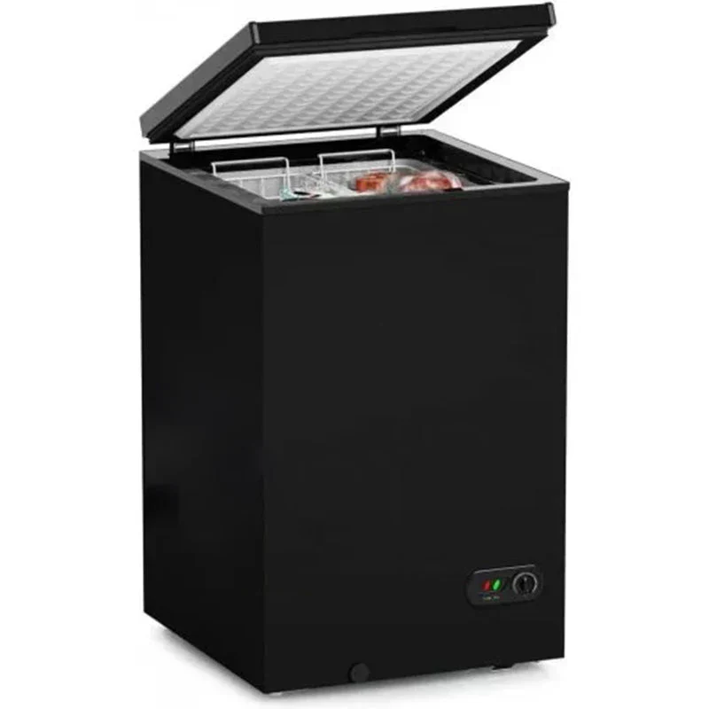 Chest Freezer 3.5 Cu Ft with 2 Removable Baskets Reach In Freezer Chest Quiet Compact Freezer 7 Temperature Settings Black