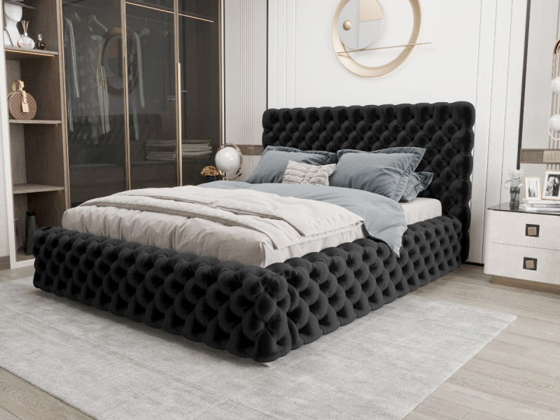 Łóżko Styl Chesterfield Figo Extra Czarne Stelaż Metal 160