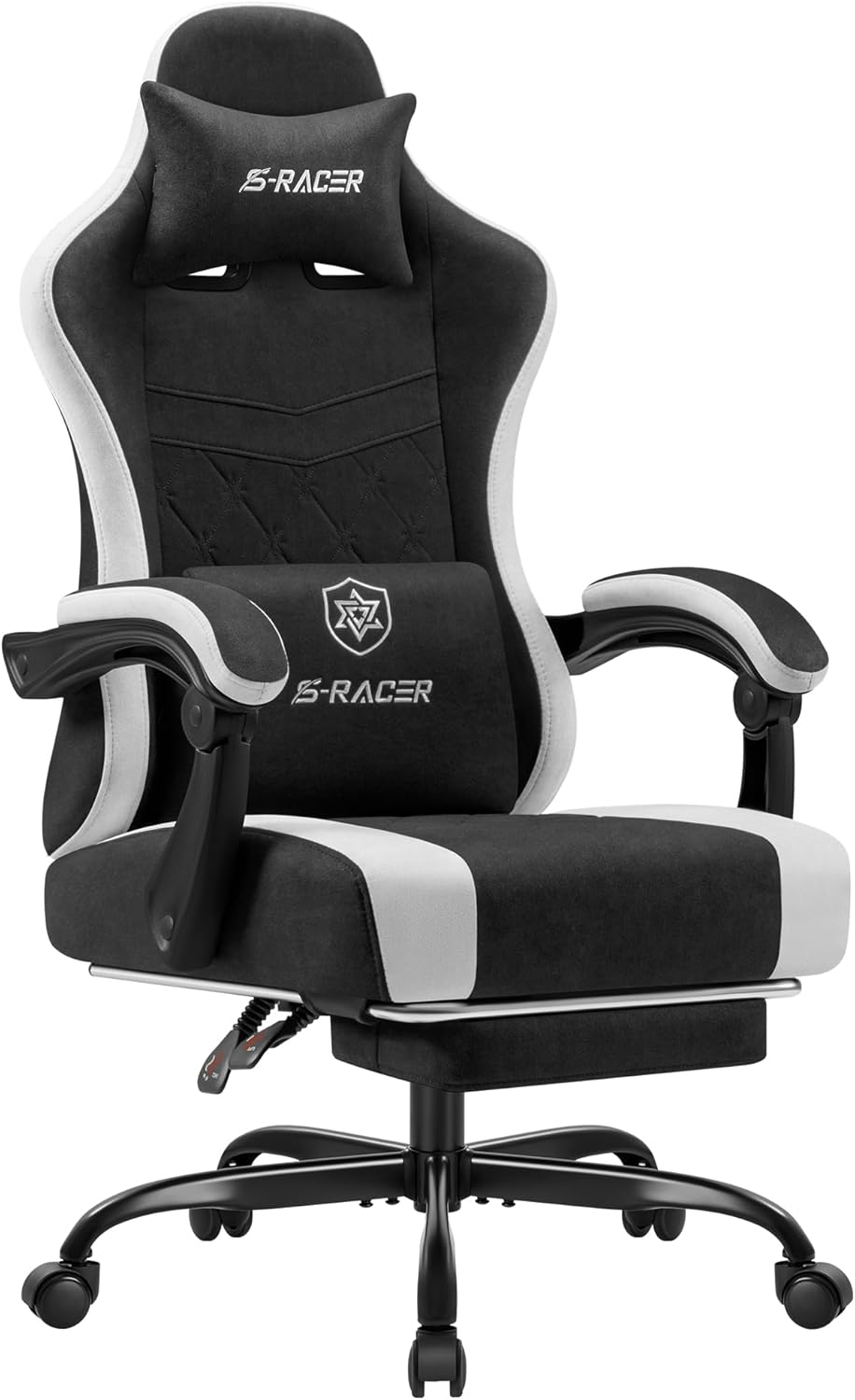 Homall Gaming Chair with Massage & Footrest, Ergonomic Computer Office Chair, High-Back Racing Style Reclining Chair with Adjustable Lumbar Support, Breathable Tech Fabric for Adults (Black)