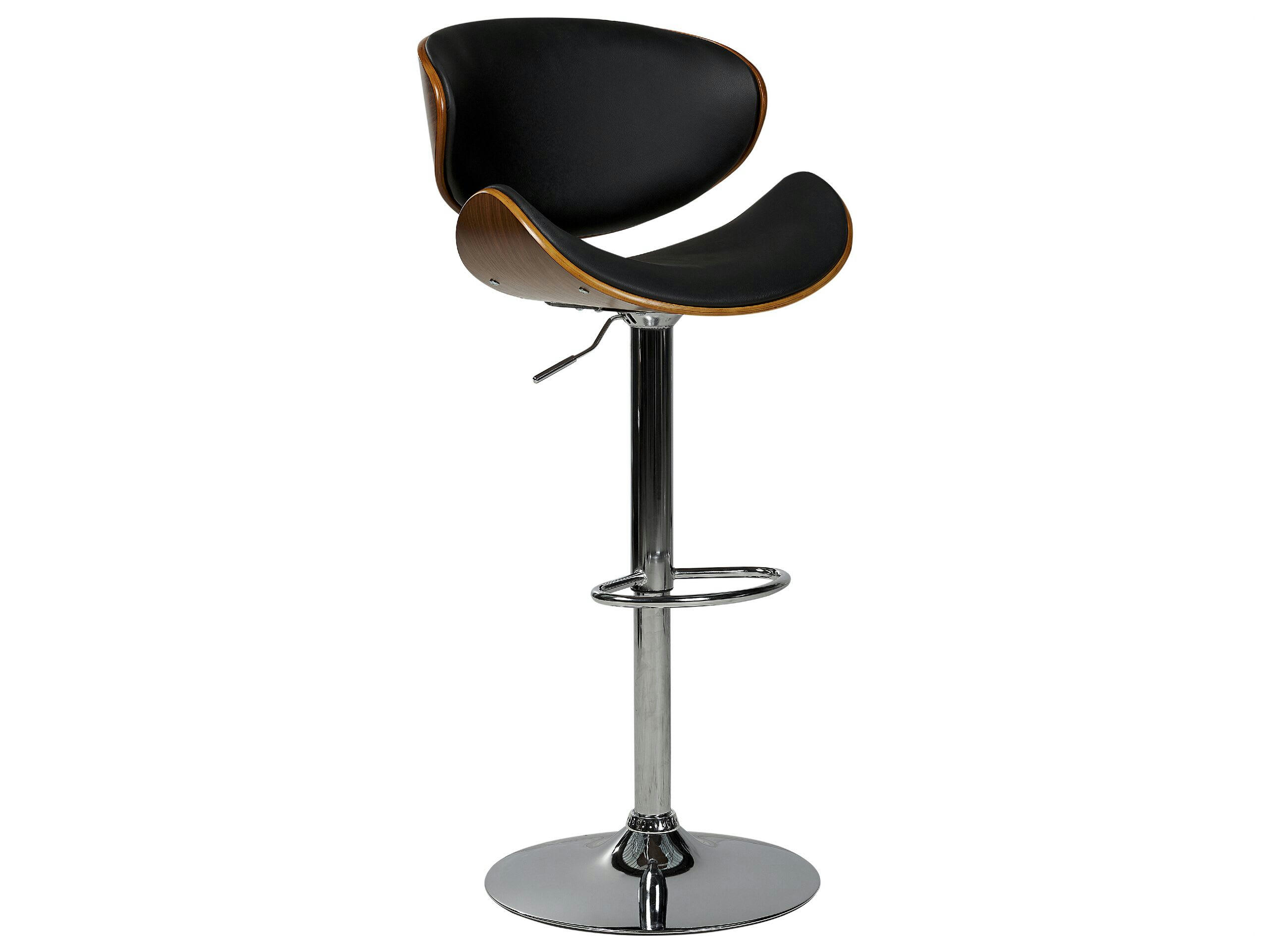 ROTTERDAM - Chaise de bar en bois foncé et cuir PU noir