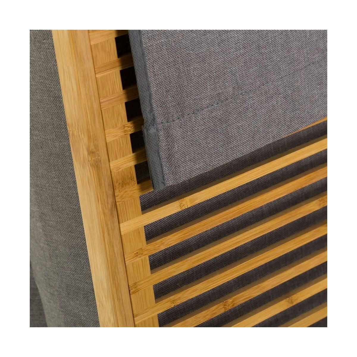 - Panier à linge tissu gris et bambou - 40.5x35x60.5cm