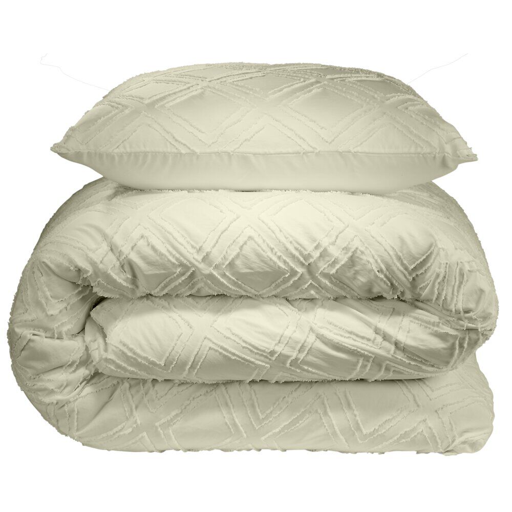 Parure de lit 2 personnes 240x220cm uni tufté (2 modèles beige ou blanc)