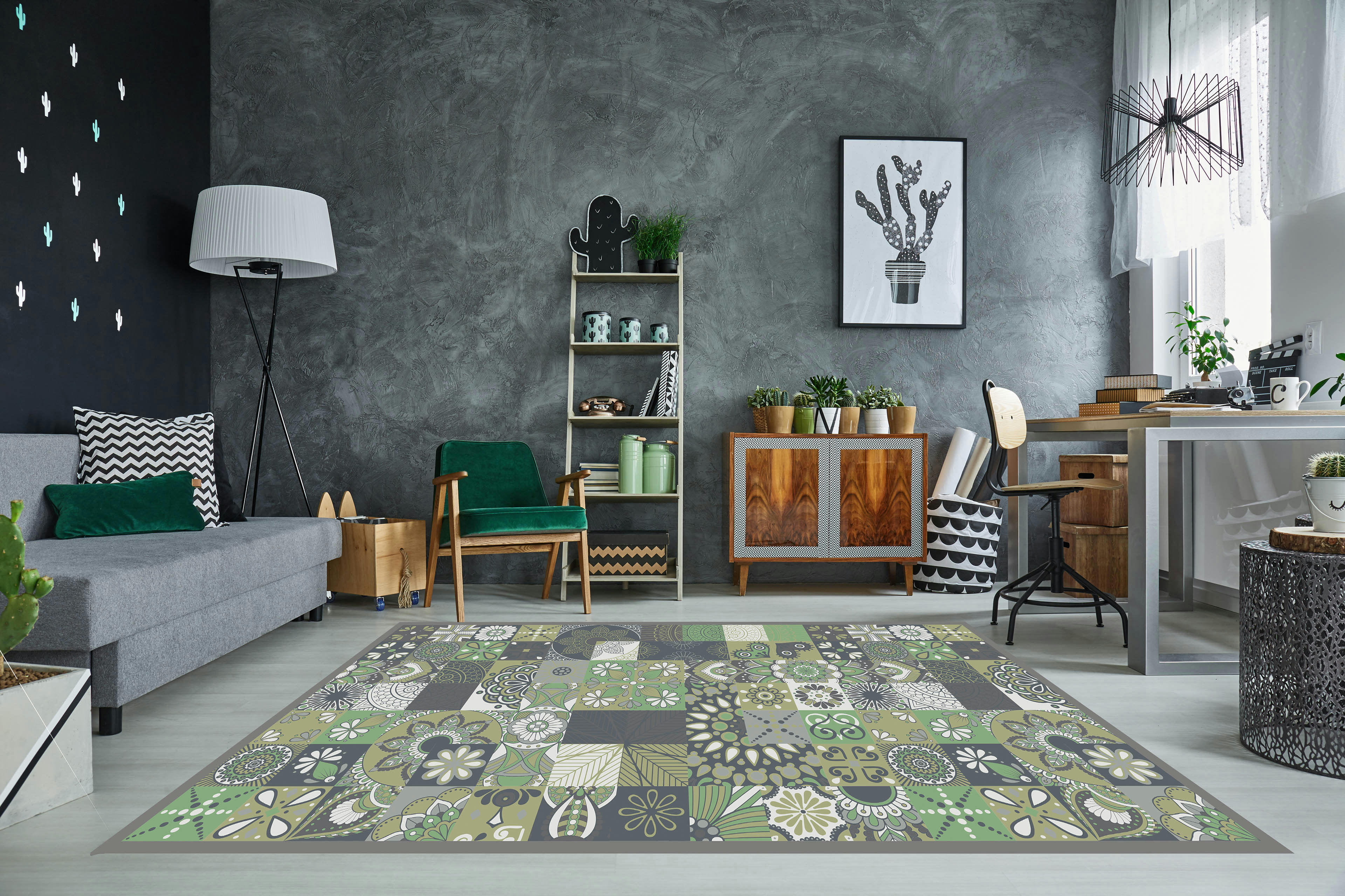 - Tapis vinyle carreaux ciments cuisine vert 100x140cm