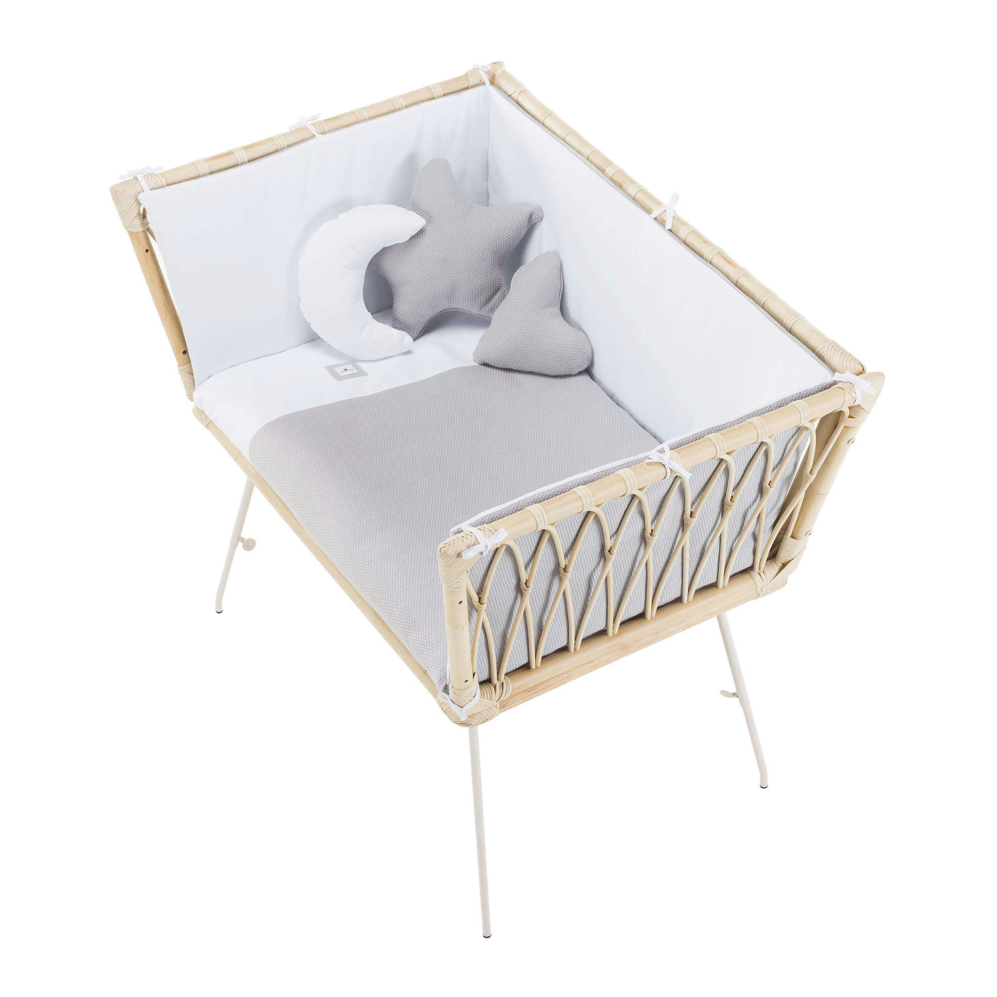 MOAI - Berceau en rotin 50x80 cm avec textile en gris