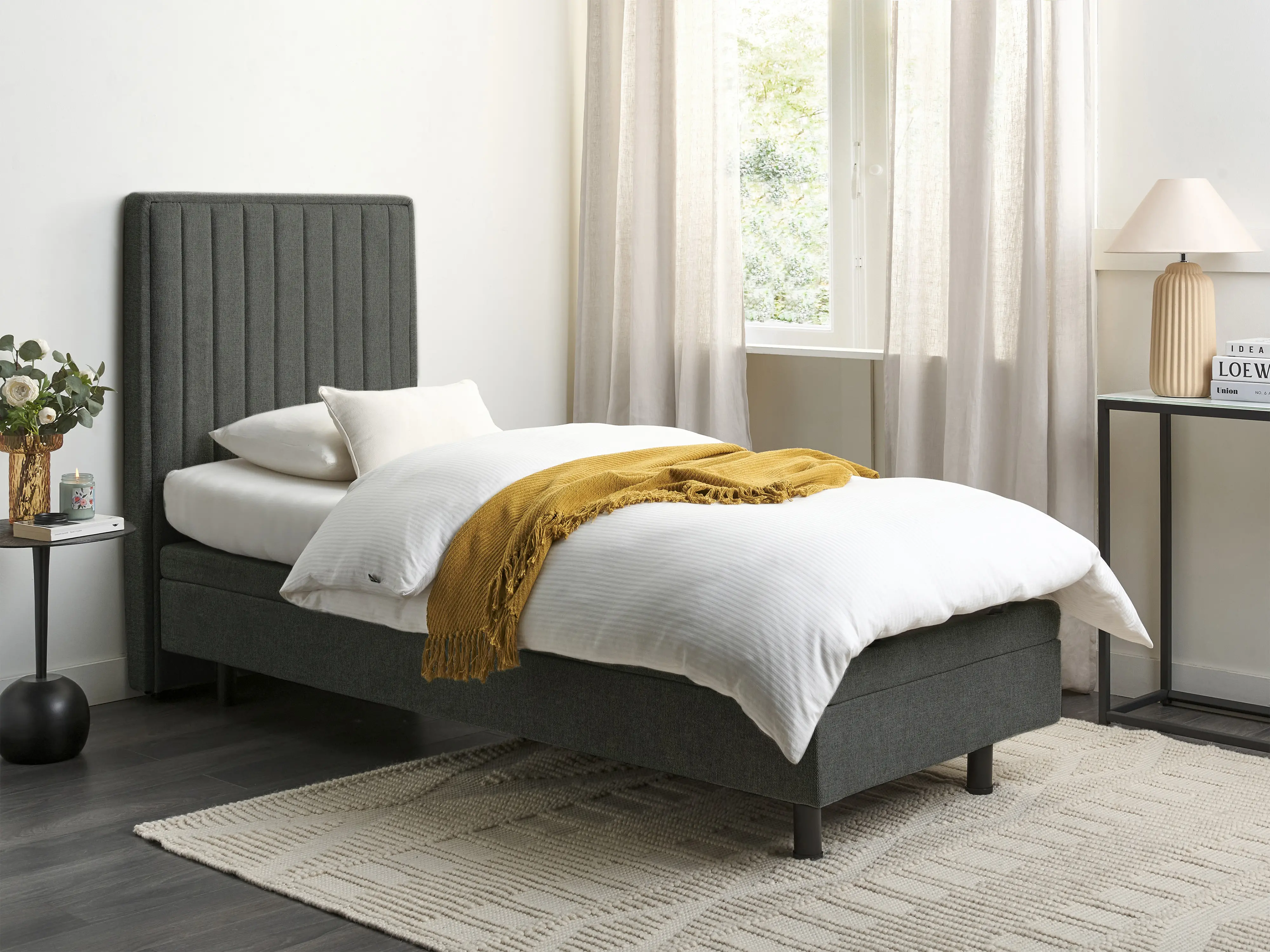 Adjustable Bed Fabric CASTELLAN 90 x 200 cm (EU Single) Dark Grey