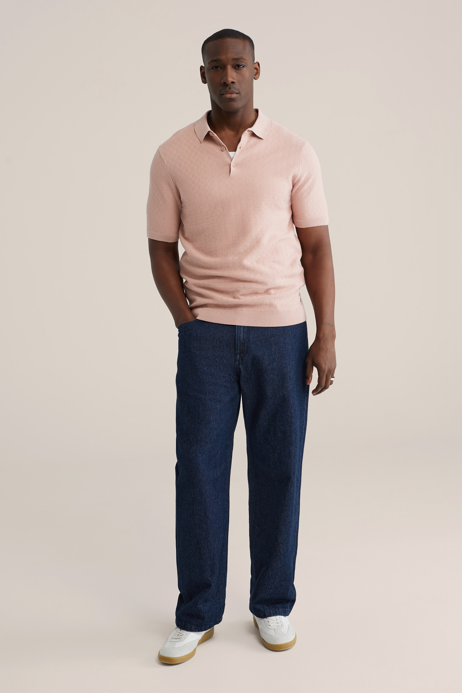 Heren regular fit gebreide polo met structuur