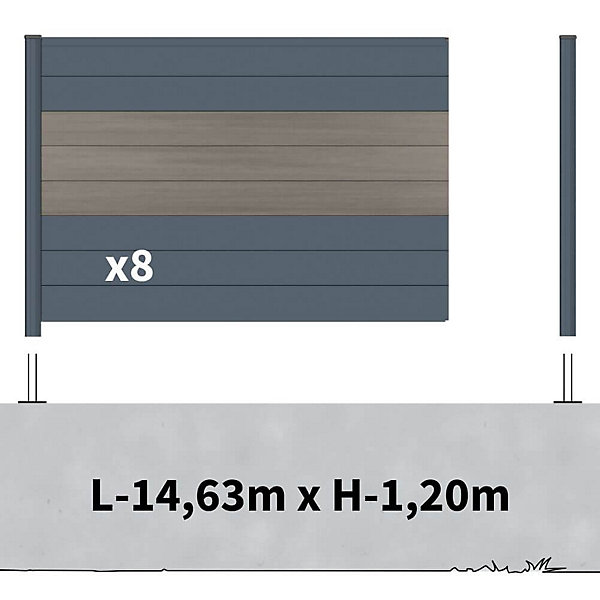 Kit clôture aluminium sur muret poteau sur platines - BAHIA &CRUZ Argent H-1,2m