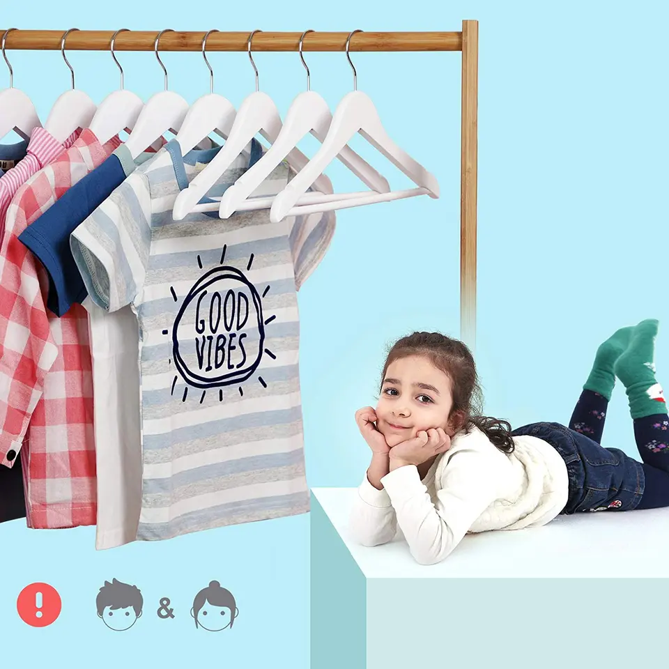 Kinder Kledinghangers in Hout - 20 Stuks voor Kleuters - 360° Haak - Wit
