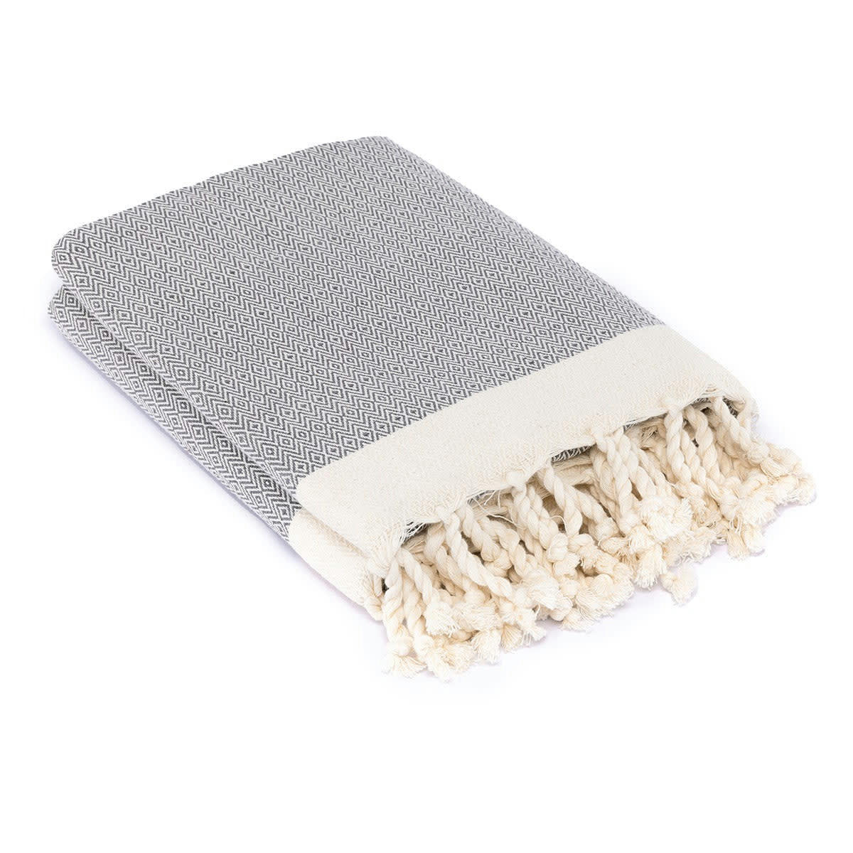 COURCHEVEL - Plaid coton  130x170 gris moyen / écru