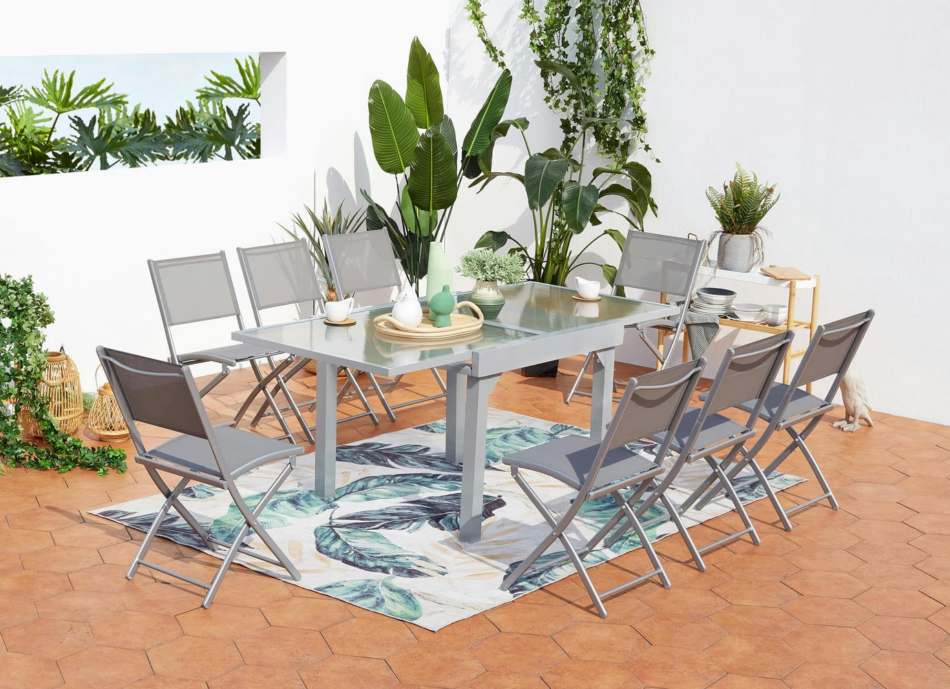MOLVINA - Table de jardin extensible 8 places et 8 chaises