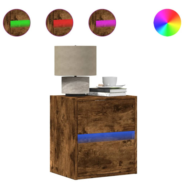 2x Szafka Nocna Brązowa z Szufladą Wisząca z LED Do Sypialni 41x31x45 cm