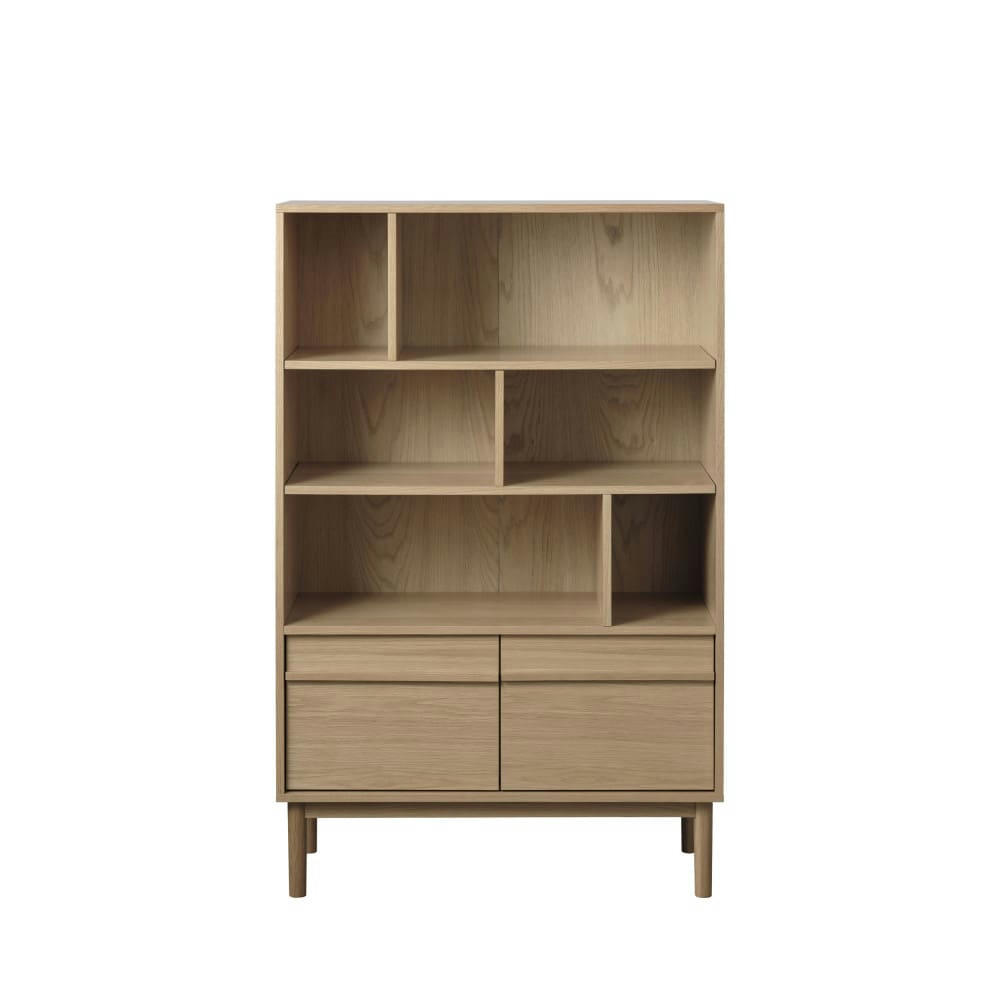 CLANE - Bibliothèque 6 niches, 2 portes en bois H140cm bois clair
