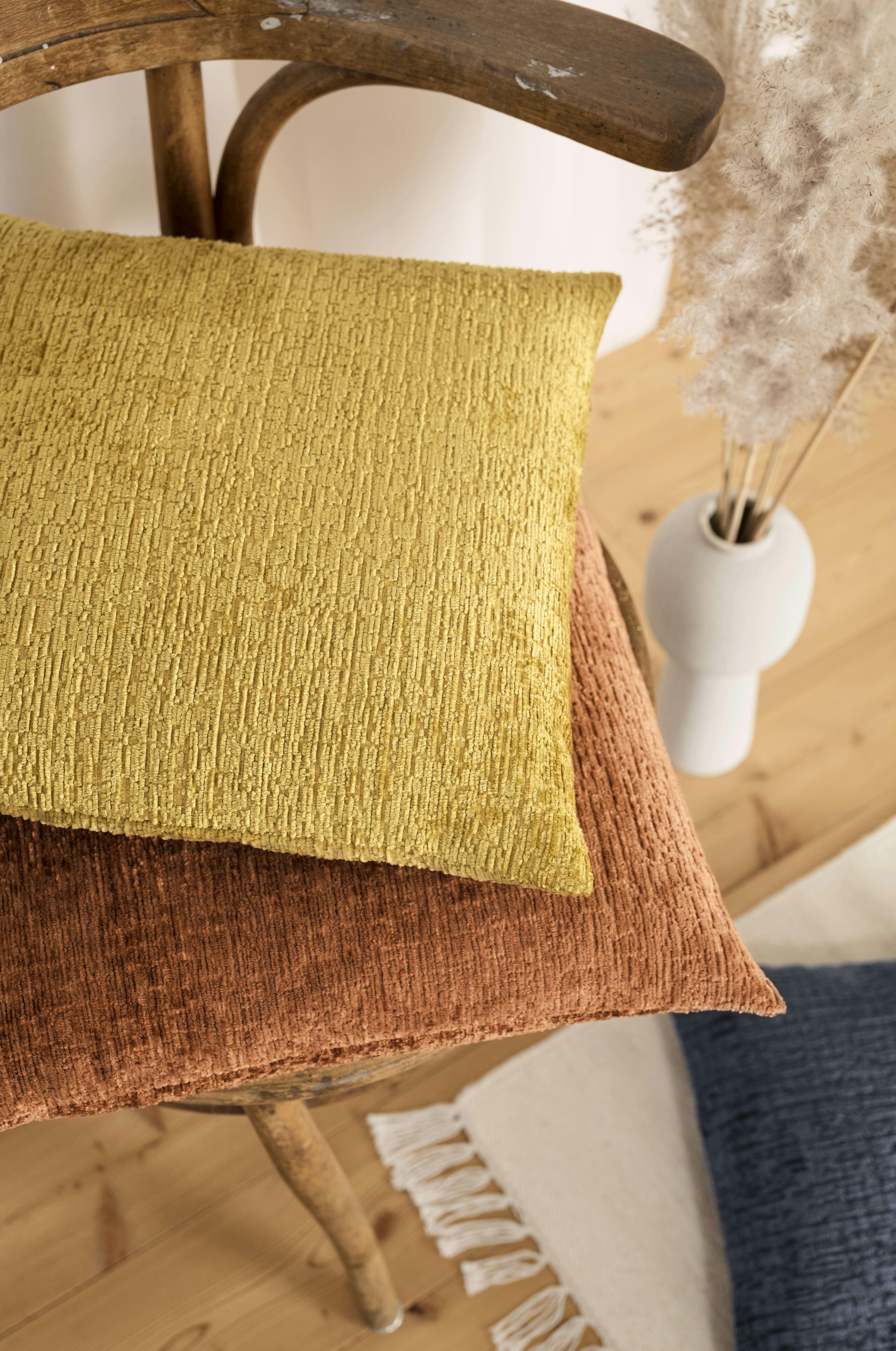 CLOE - Housses de coussin jacquard velours relief cuivre-50x50- Lot de 2