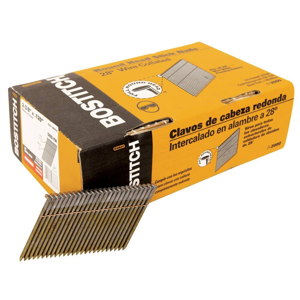 Bostitch Wire Weld Full Round Head Stick Framing Nails, 28D, 2-3/8-in, 2000-pc