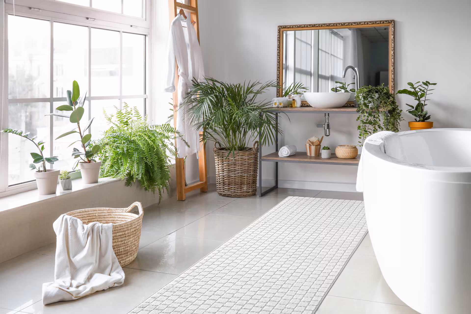 Non-Slip Bathroom Vanity Kitchen Laundry Carpet Runner Rug | Machine Washable | White Pale Gray or Gold Tan