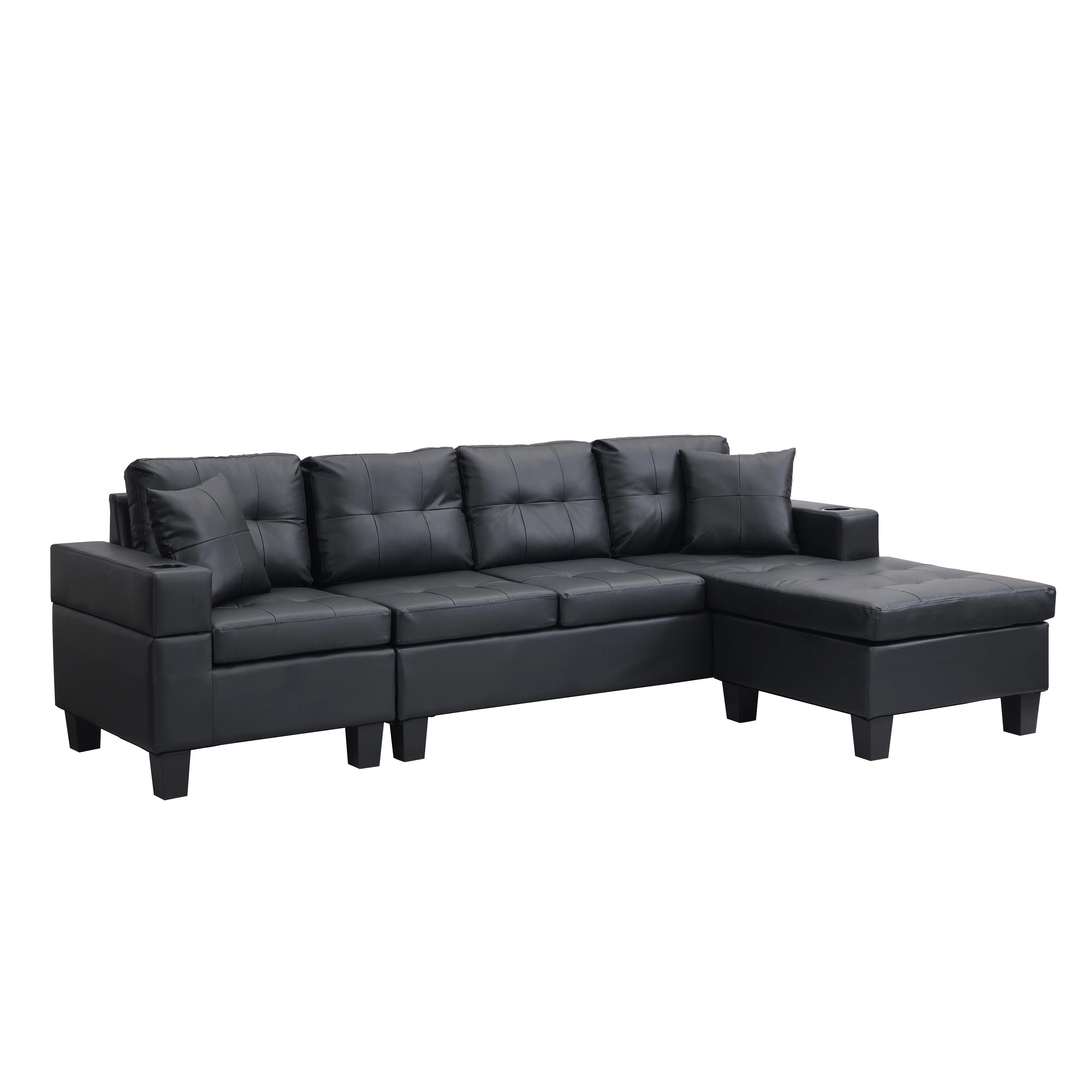 Modern Faux Leather Sectional Sofa with Convertible Chaise and Ottoman and Sturdy Frame for Small Living Rooms or Guest Spaces