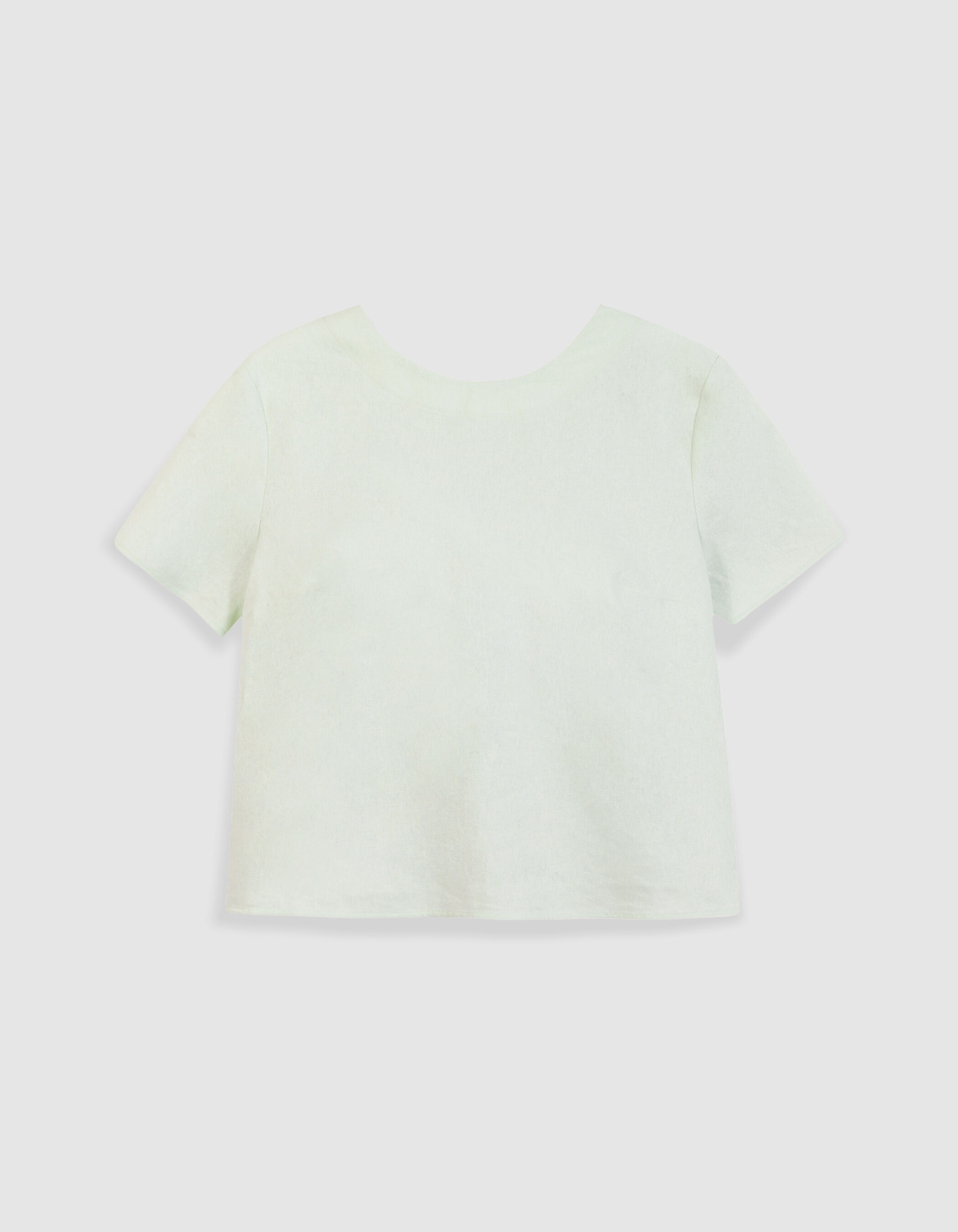 Top manches courtes vert coton lin ouverture dos Femme