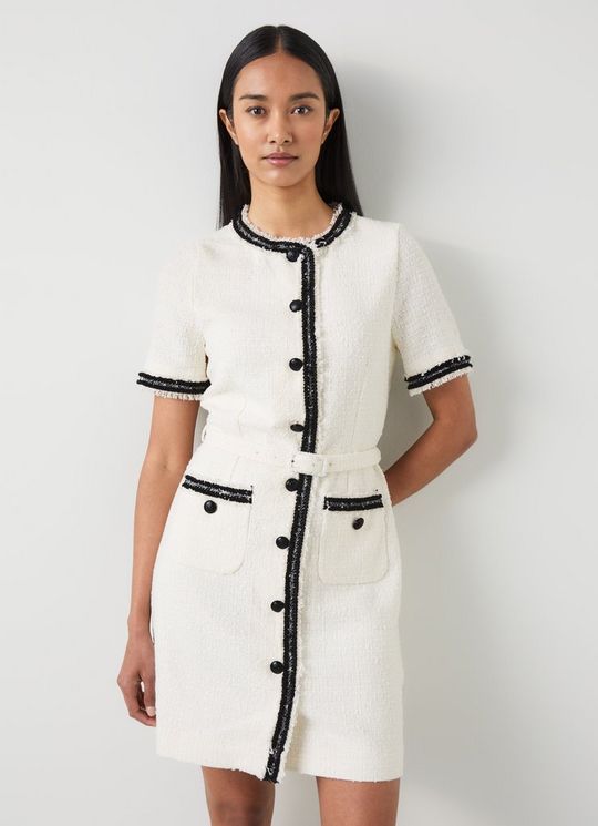 Charlie Ivory Italian Recycled Cotton-Blend Tweed Dress