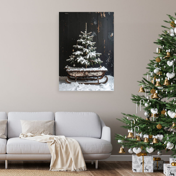 Obraz do salonu kuchni biura, Choinka święta prezenty sanki 20x30
