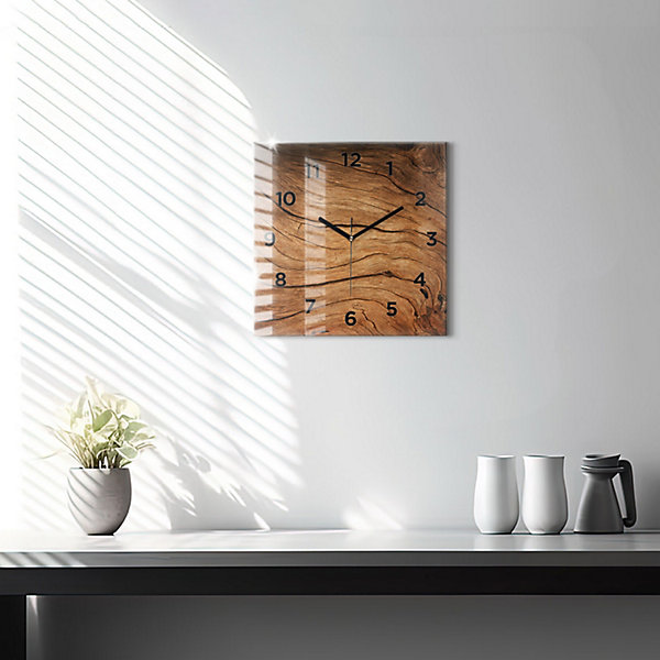 Horloge murale Wallfluent 30x30 cm Avec chiffres Aiguilles noires Bois ancien 1 pcs