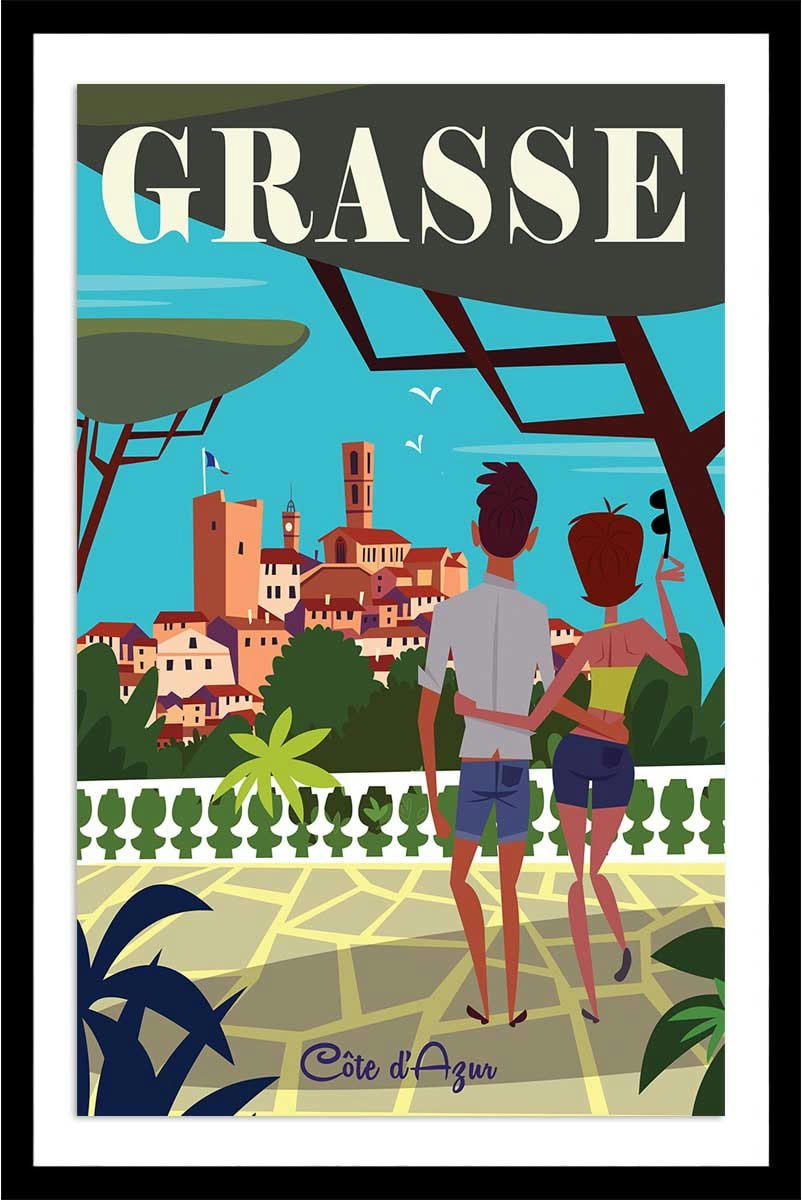 - Affiche voyage à Grasse avec cadre noir 40x60 cm