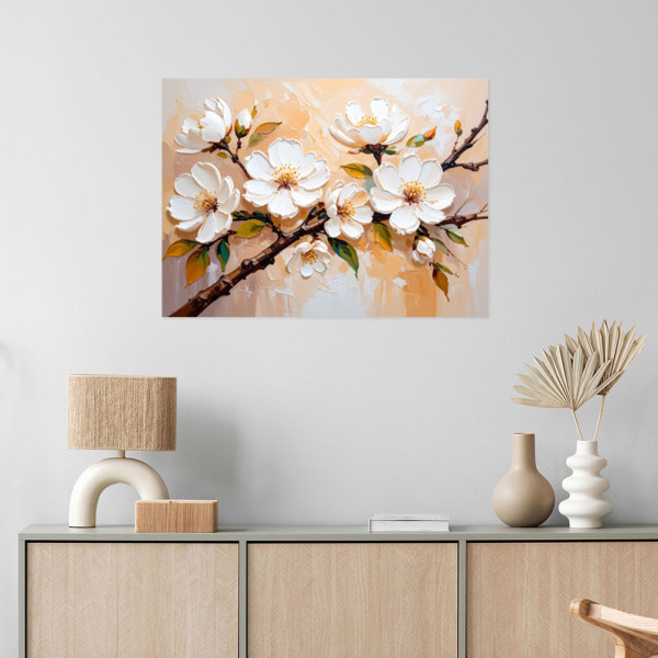 Plakat samoprzylepny Feeby Kremowe Kwiaty imitacja farby olejnej 30x20