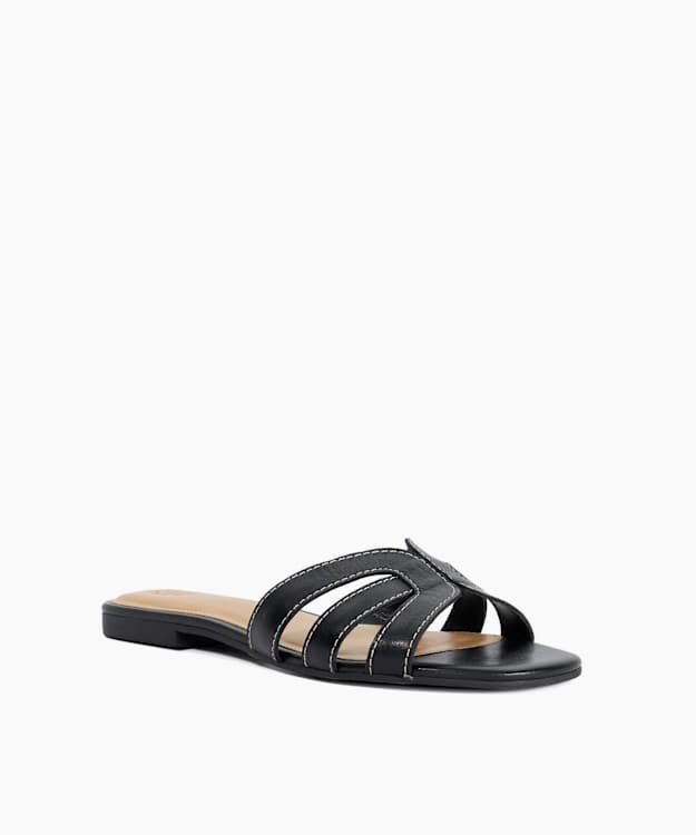 Larrissa Black - Flat Leather Slip On Sandals