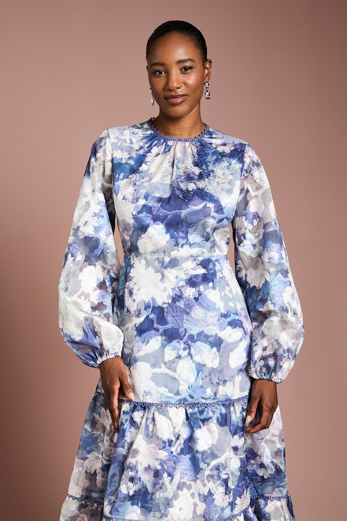 Coast Printed Satin Jacquard Volume Dress