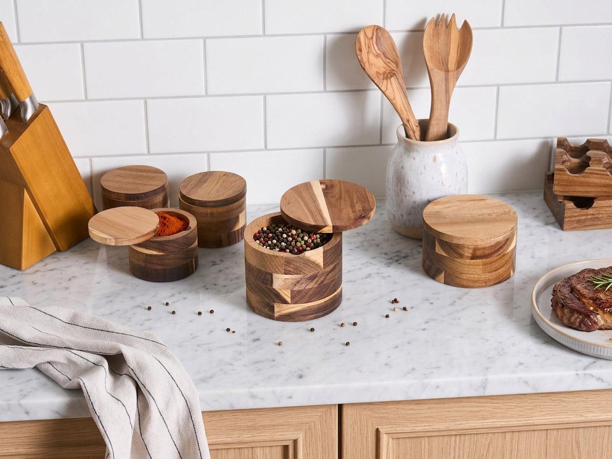 5 Piece Spice Box Set PATISSERIE Acacia Wood Brown