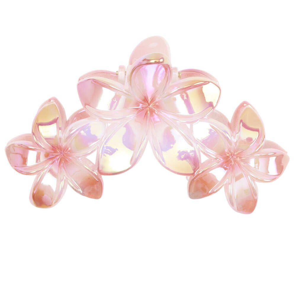 Pince cheveux fleur de tiaré plastique rose L16cm