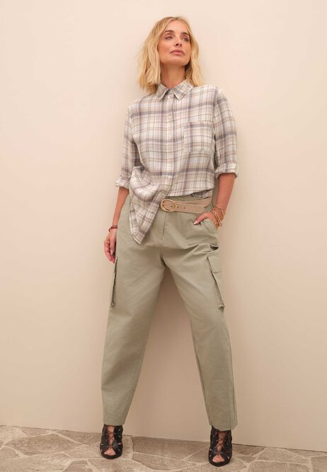 Womens Cream Long Sleeve Check Shirt