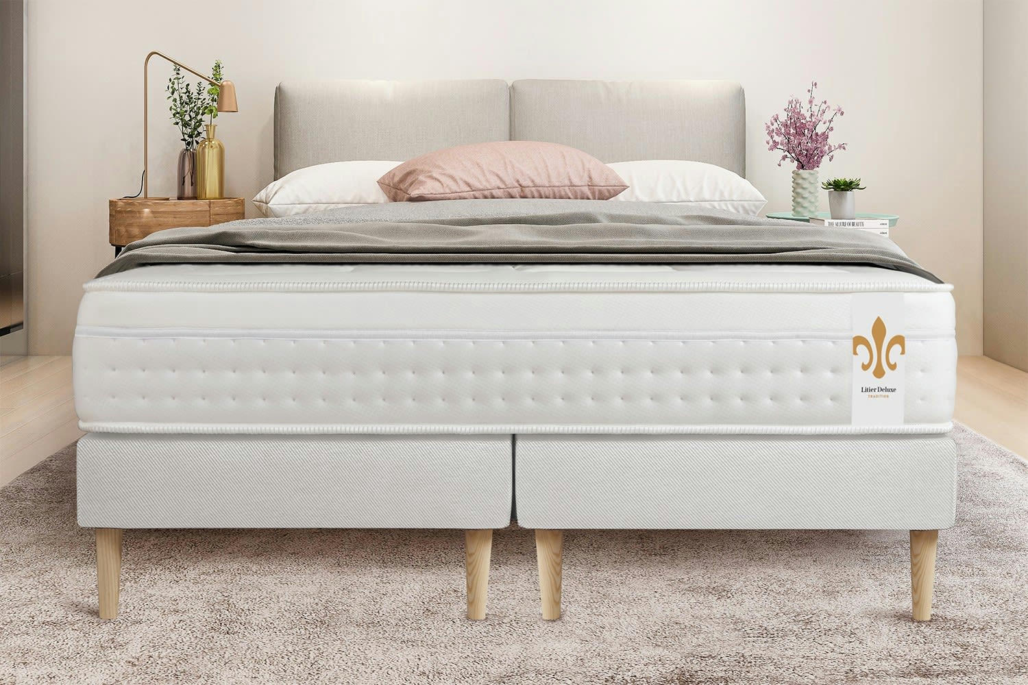 - Ensemble 200x200 Ressorts et mémoire de forme sommier Blanc