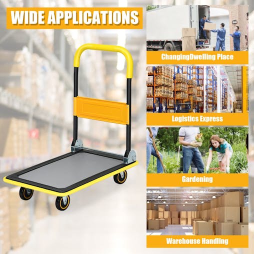 NNECW Folding Push Cart Dolly with 360 Degree Swivel Wheels for Garage/Warehouse