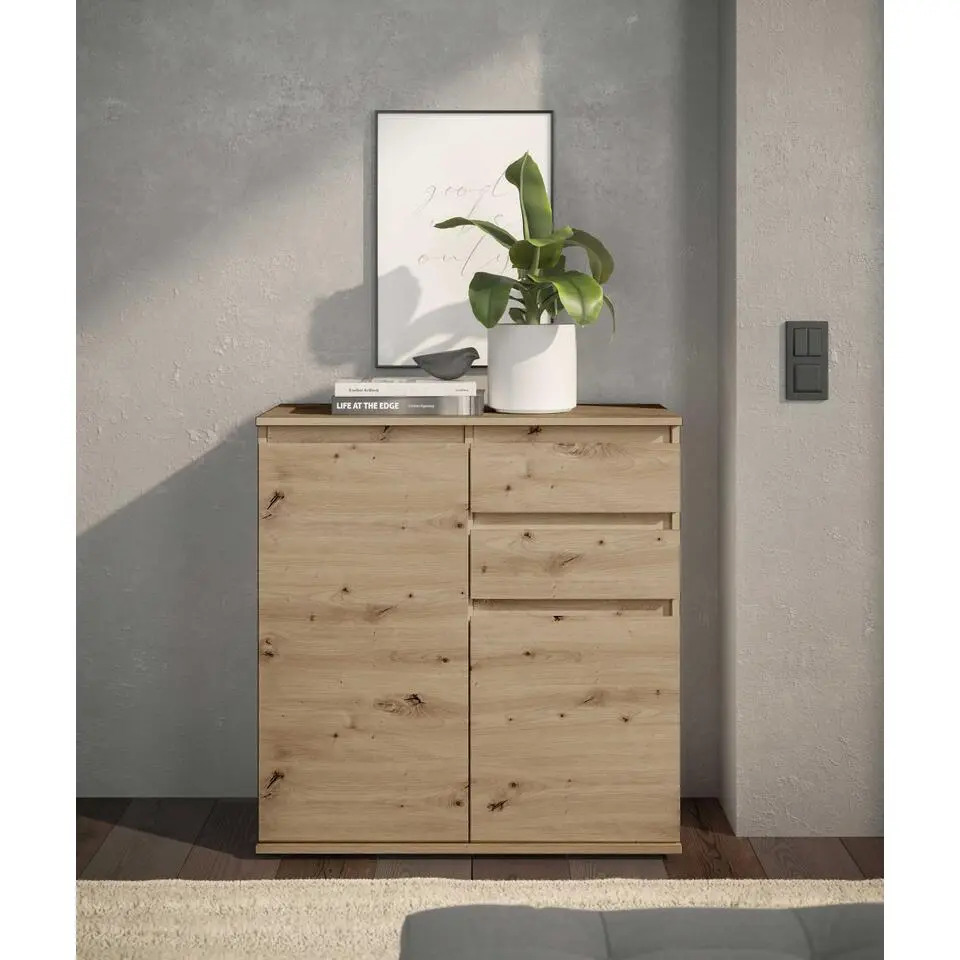 Commode Brest - 80x35x84cm - 2 deuren & 2 lades - eikdecor