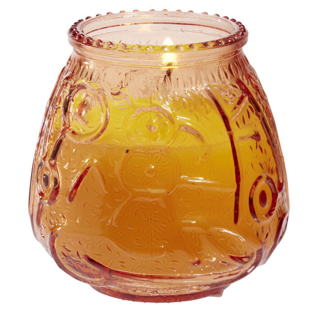 Bougie citronnelle pot en verre coloré motif relief 63H - Ø9xH9,5cm