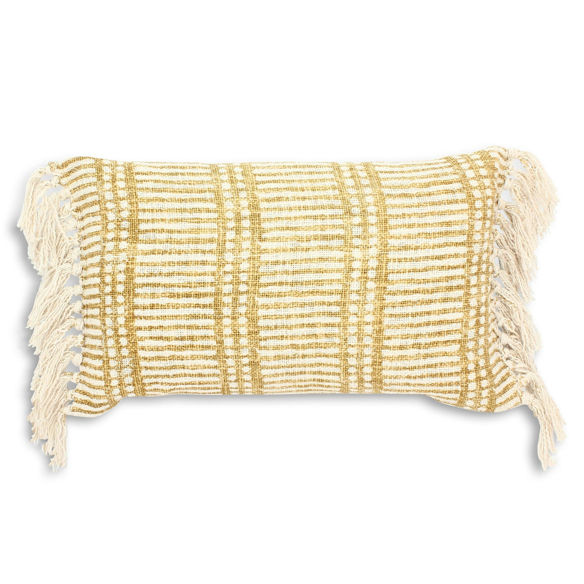 GUAMA - Coussin en coton jaune avec franges 30x50cm