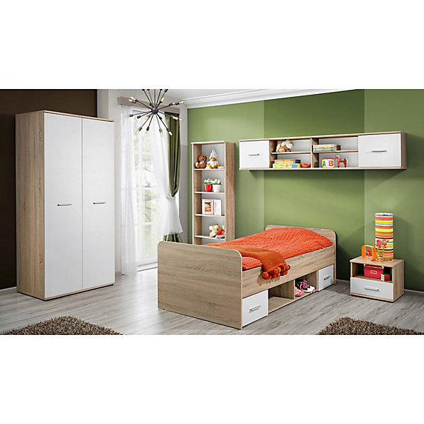 Lit enfant 90x200 collection DENVER. coloris chene et blanc. Tiroirs inclus
