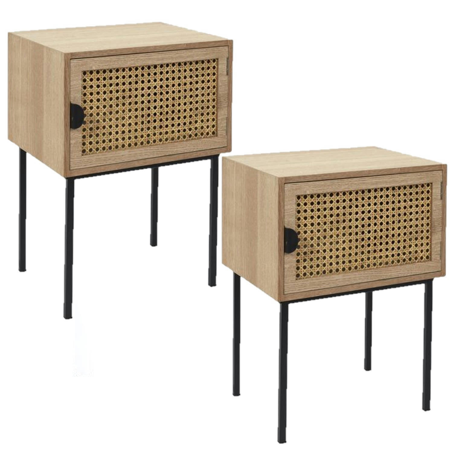 - Lot de 2 tables de chevet en cannage et métal marron