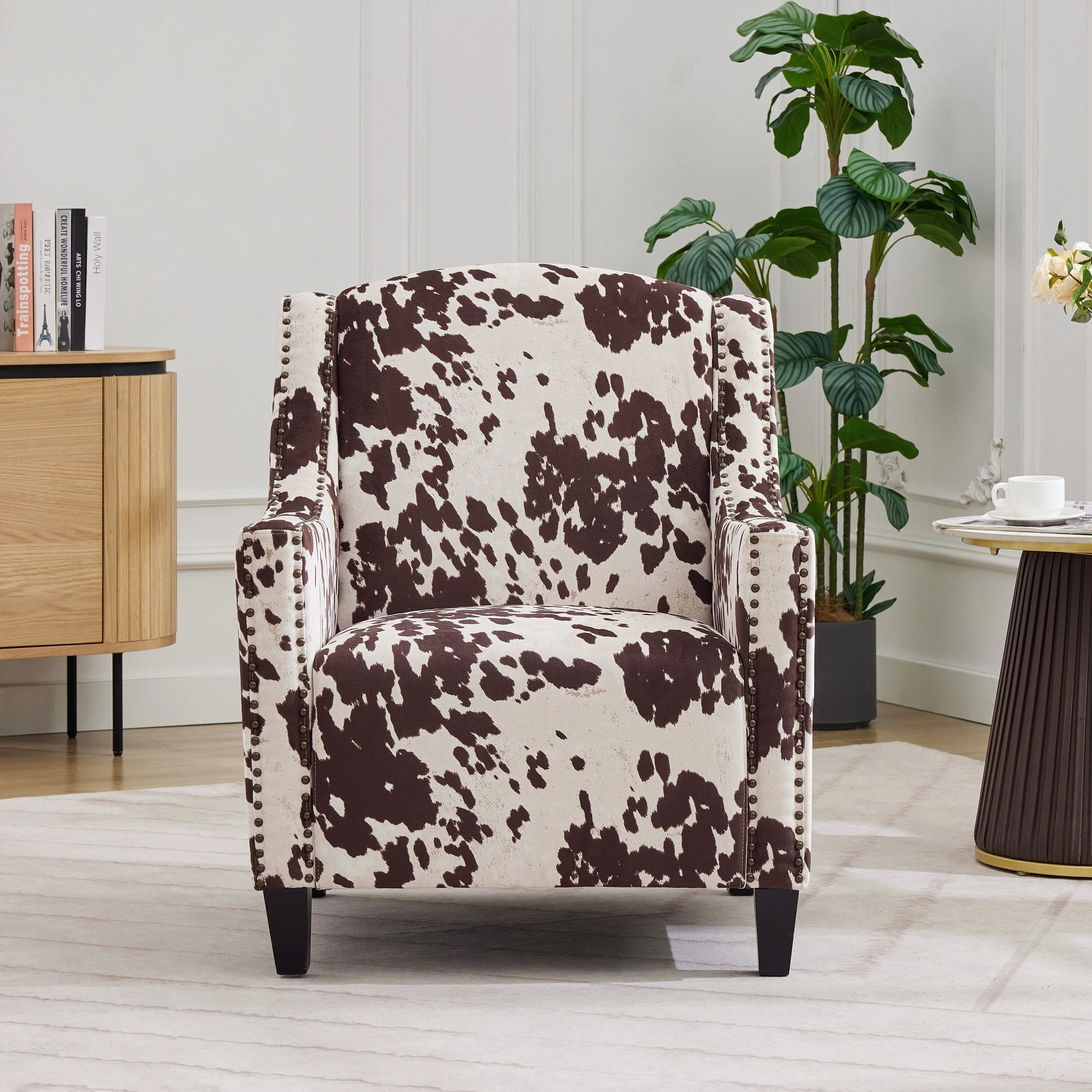 Comfy Accent Chair with Tufted Backrest, Bedroom Single Seat Arm Chair with Wooden Legs, Modern Side Chairs for Living Room