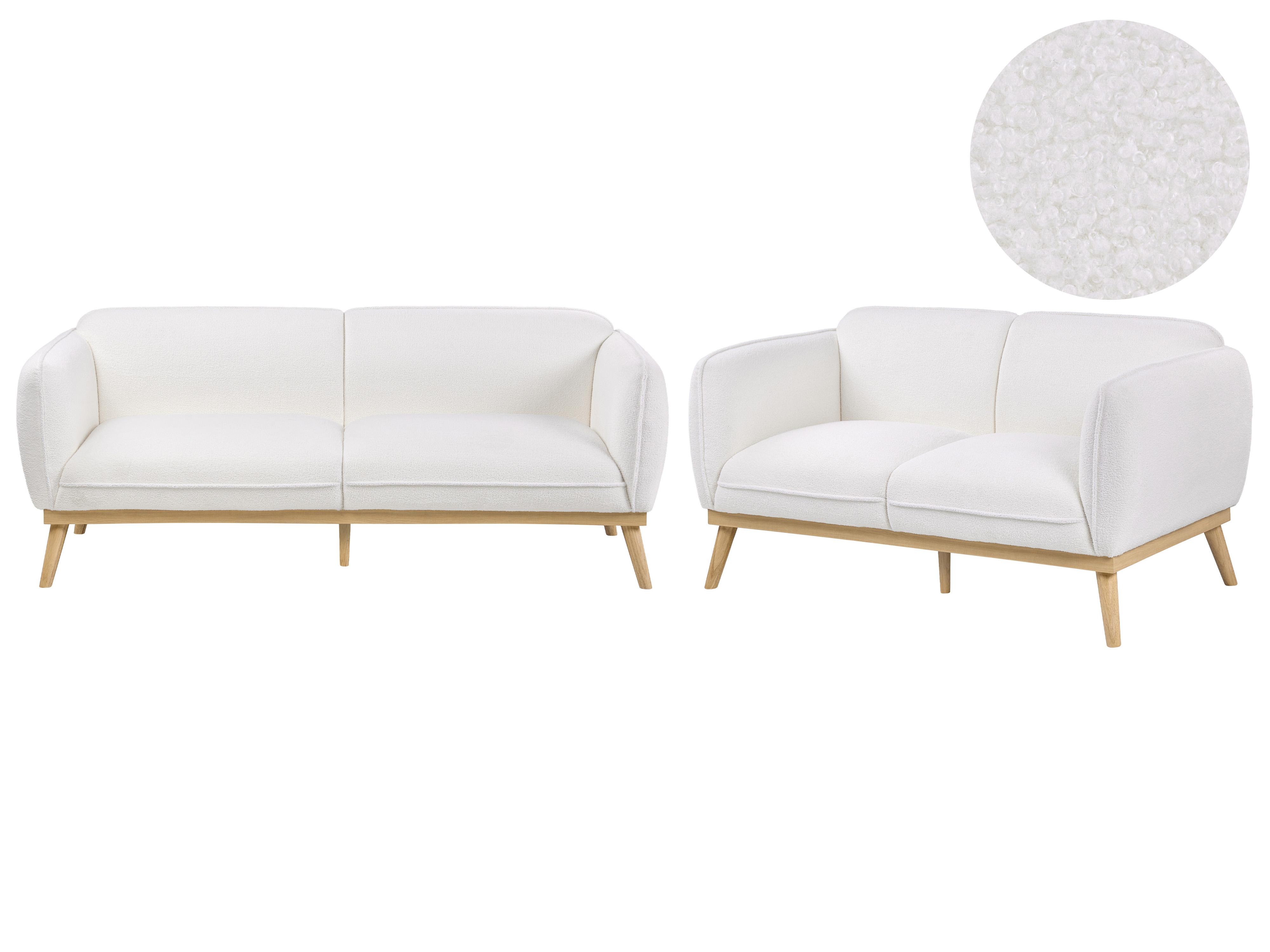 Living Room Set 5 Seater LJUNG Boucle White