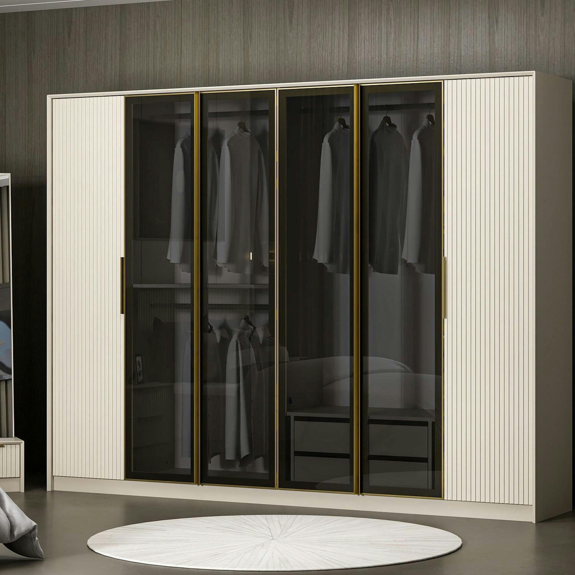 Armoire dressing blanc 4 portes verre H 210 cm BYRON