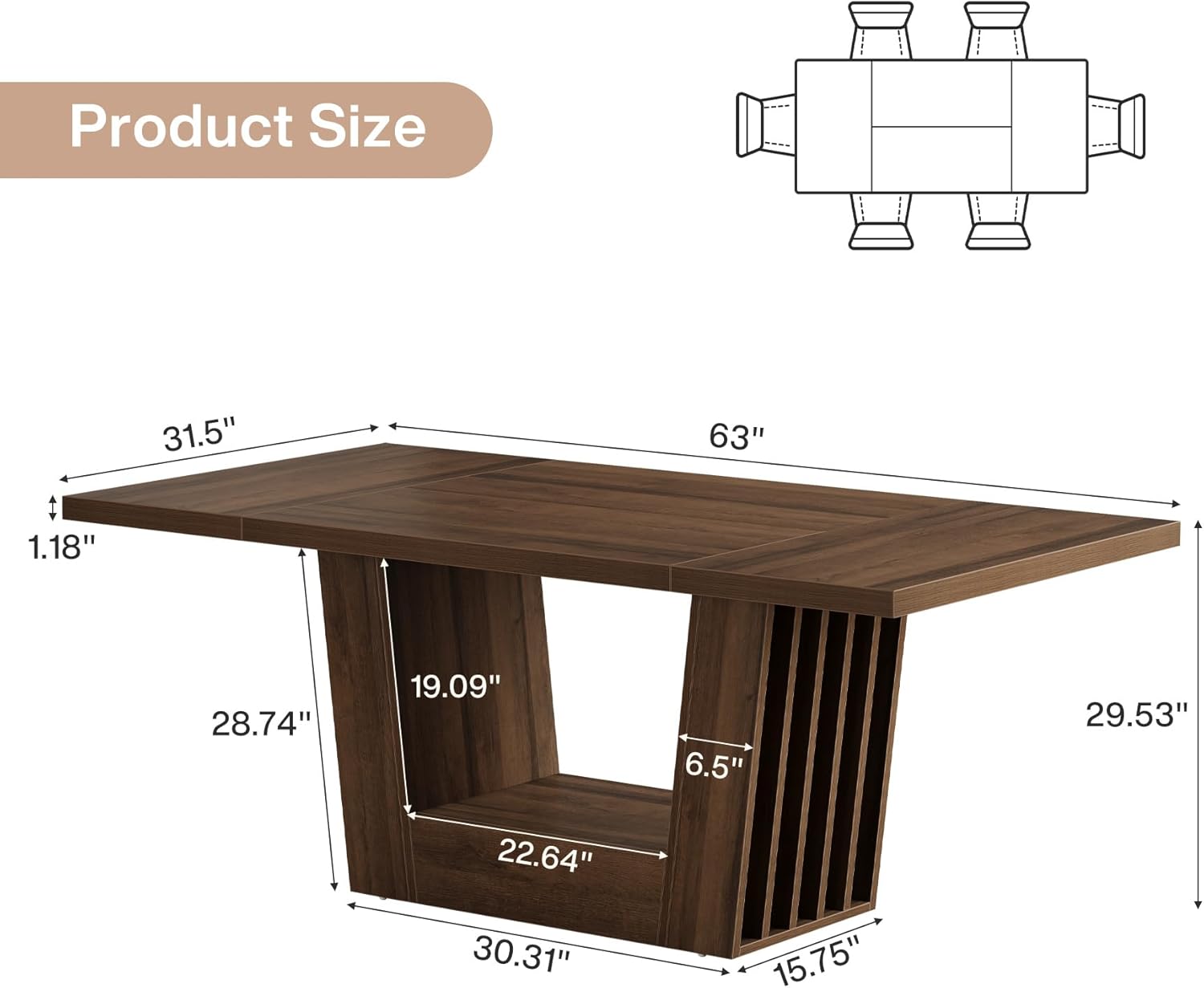 Tribesigns 63-Inch Dining Table for 4-6, Farmhouse Rectangular Kitchen Dinner Table with Heavy-Duty Base, Wood Dining Room Furniture for Kitchen, Living Room, Home, Brown