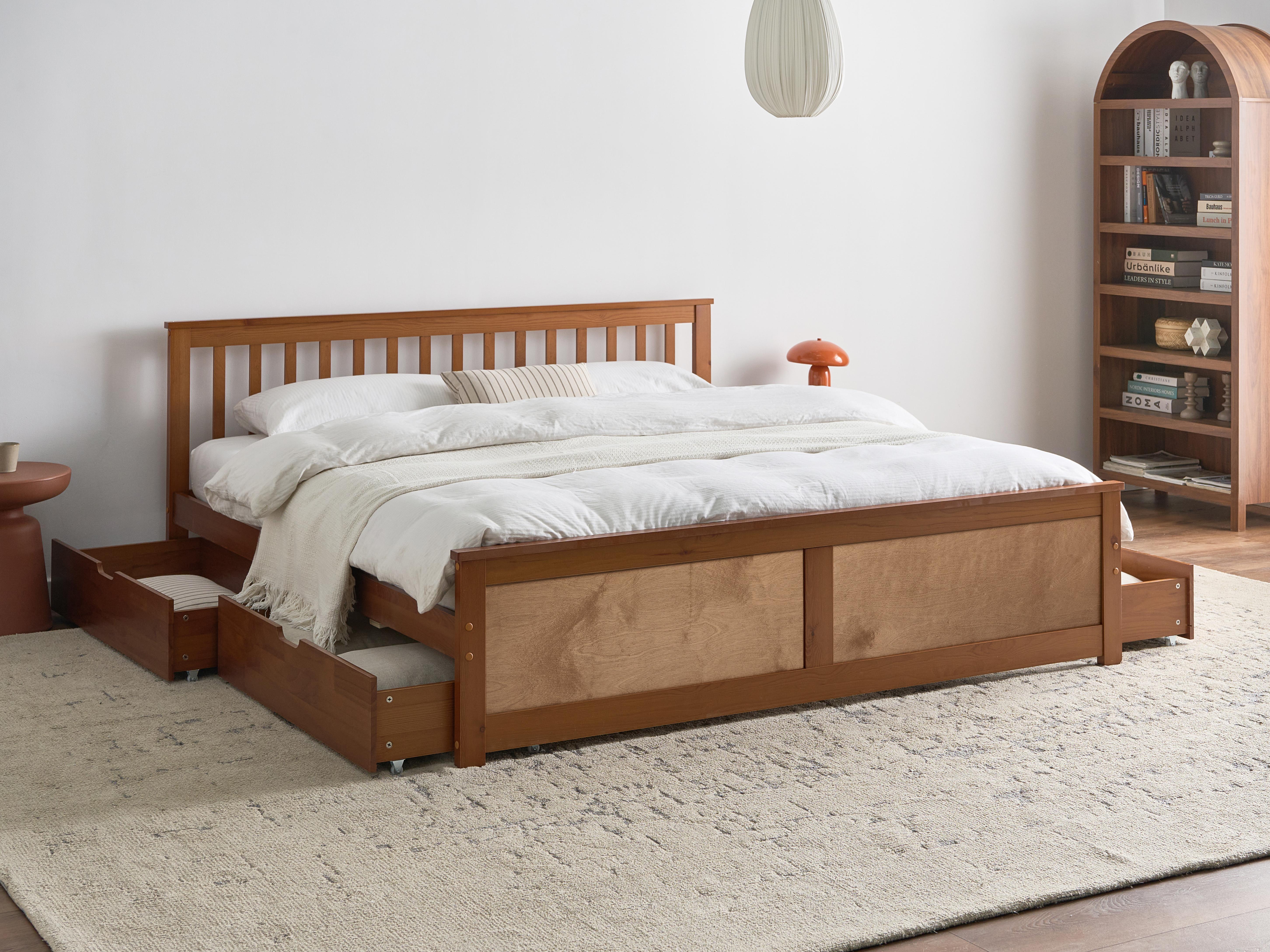 Bed with 4 Drawers Pine Wood OLENDON 180 x 200 cm (EU Super King) Brown