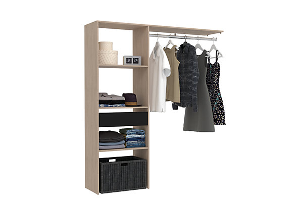 Dressing bois avec 3 étagères, 1 tiroir et une penderie : 160 x 40 x 180 cm - ELYSEE