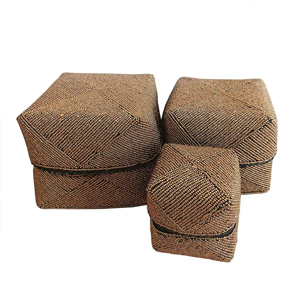 BELLA - Boite en bambou et perles, doré L18 x H15 cm