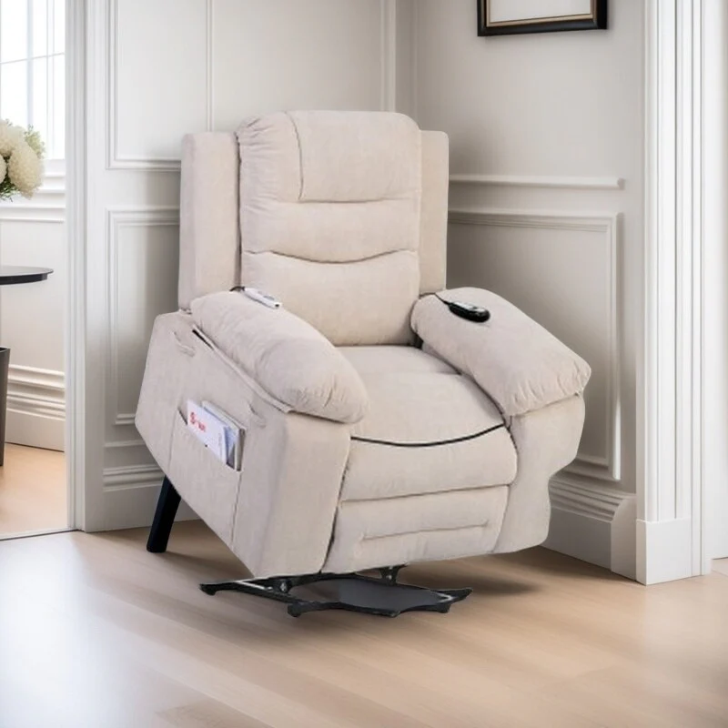 Power Lift Recliner Chair for Elderly, Adjustable Massage & Heating Functions, Infinite Recline, Side Pocket