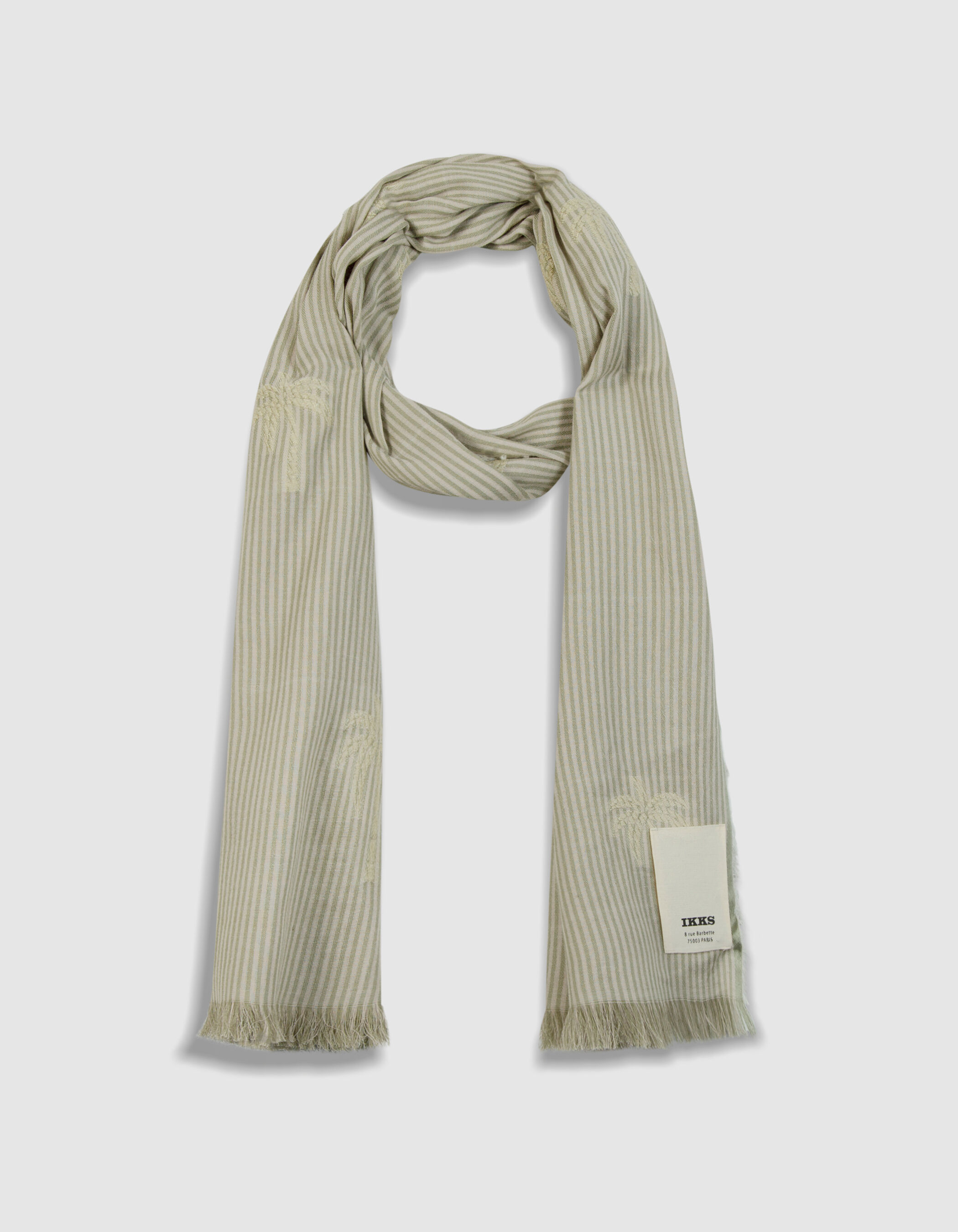 Foulard beige rayé jacquard motif palmiers Homme