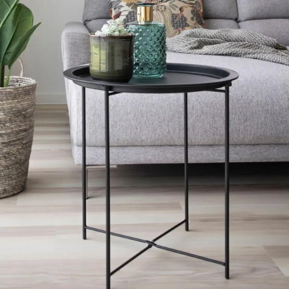 Moderne zwart stalen bijzettafel - &Oslash;47x50 cm