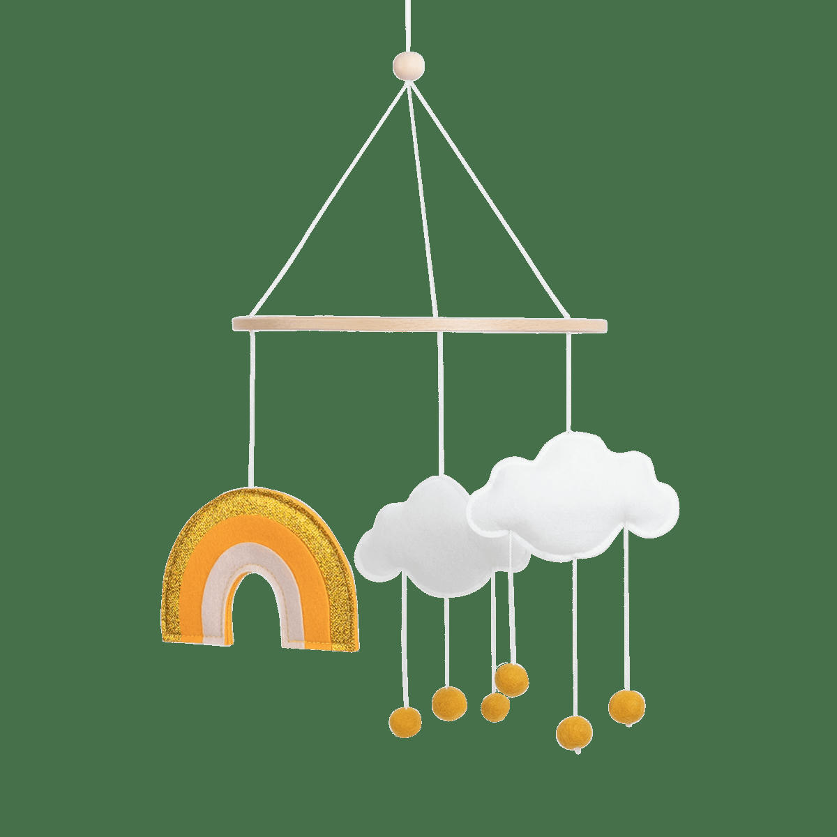 - Mobile de lit bébé arc-en-ciel en feutre et bois naturel