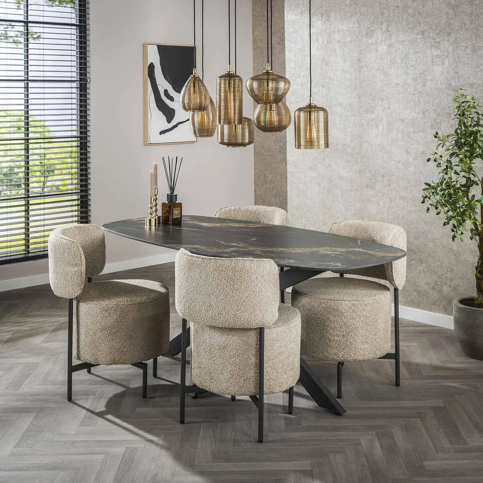 Eettafel - Deens Ovaal 180cm - Zwart Keramiek - Ceramic Fossil